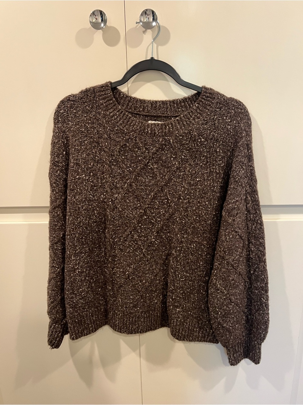 Lucky Brand Chocolate Brown Cable Knit Crewneck Sweater